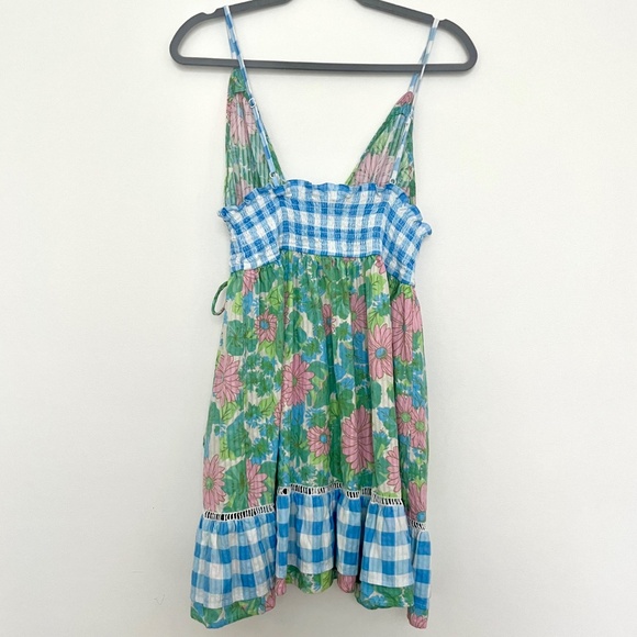 ASOS Design 100% cotton floral and checkered faux wrap mini dress size 8 - Picture 2 of 7